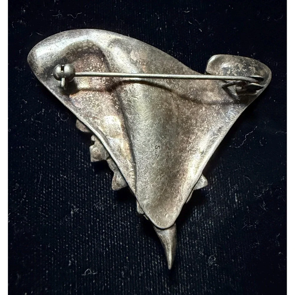 Victorian Style Sterling Silver & Marcasite Brooch Fan Flowers